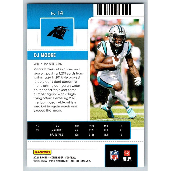 2021 PANINI CONTENDERS SEASON TICKET DJ MOORE CARD#14 CAROLINA PANTHERS WR