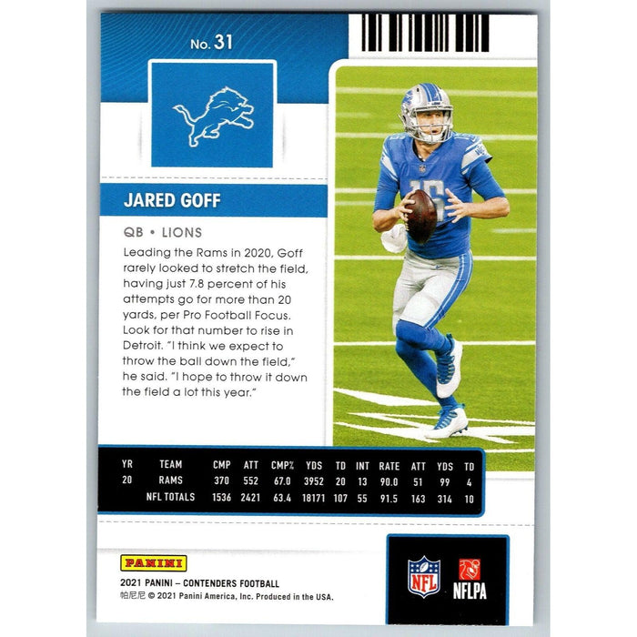 2021 Panini Contenders NFL Jared Goff Detroit Lions #31 - Collectible Craze America