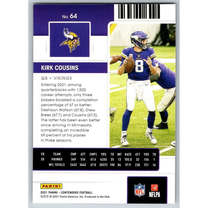 2021 Panini Contenders NFL Kirk Cousins 052/199 Minnesota Vikings #64 Insert - Collectible Craze America