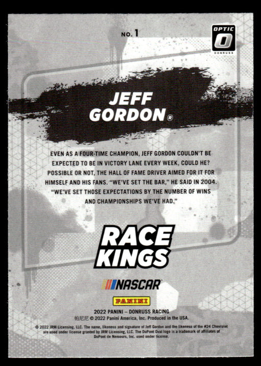 Jeff Gordon 2022 Panini Donruss Racing Optic Race Kings Back of Card