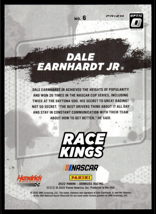 Dale Earnhardt Jr. 2022 Panini Donruss Racing Optic Holo Race Kings Back of Card