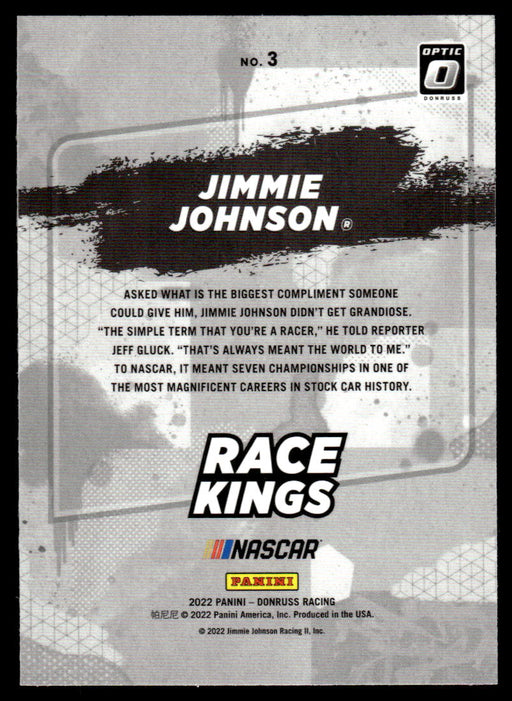 Jimmie Johnson 2022 Panini Donruss Racing Optic Race Kings Back of Card