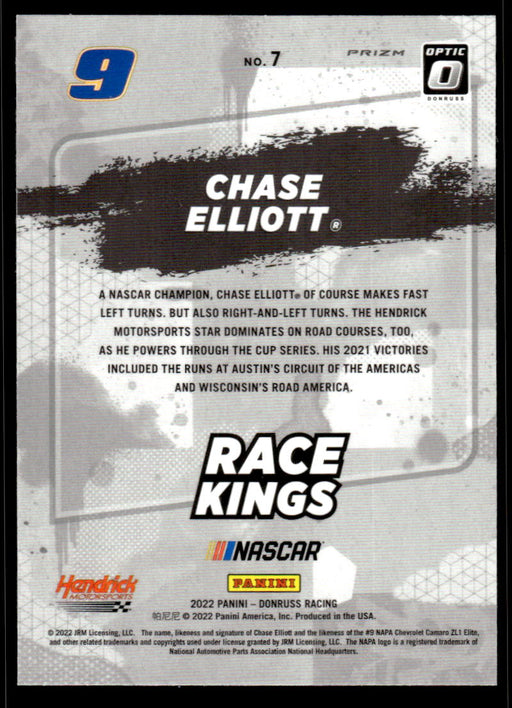 Chase Elliott 2022 Panini Donruss Racing Optic Holo Race Kings Back of Card