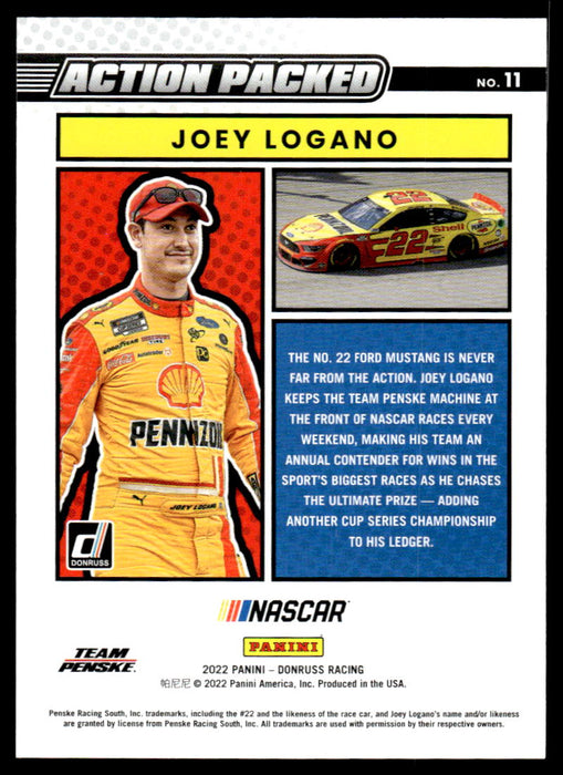 Joey Logano 2022 Panini Donruss Racing Holo Action Packed Back of Card