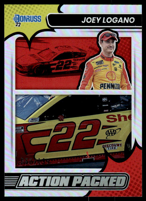 Joey Logano 2022 Panini Donruss Racing Holo Action Packed Front of Card