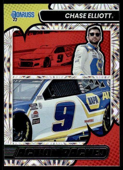 Chase Elliott 2022 Panini Donruss Racing Action Packed Front of Card