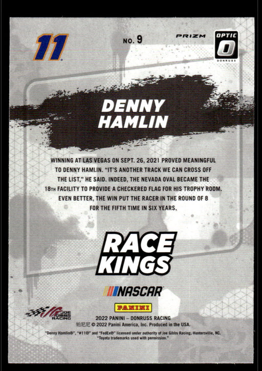 Denny Hamlin 2022 Panini Donruss Racing Optic Holo Race Kings Back of Card