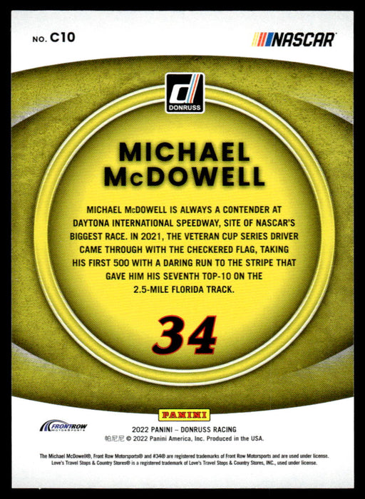 Michael McDowell 2022 Panini Donruss Racing Holo Contenders Back of Card