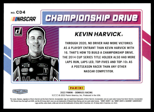 Kevin Harvick 2022 Panini Donruss Racing Holo Championship Drive Back of Card