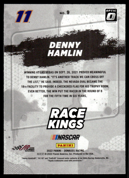 Denny Hamlin 2022 Panini Donruss Racing Optic Race Kings Back of Card