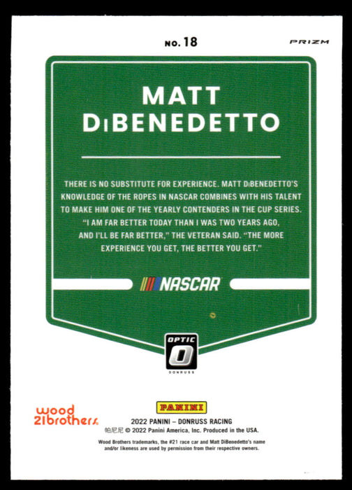Matt DiBenedetto 2022 Panini Donruss Racing Optic Holo Back of Card
