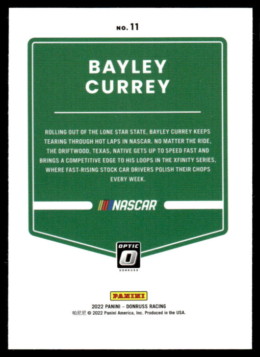 Bayley Currey 2022 Panini Donruss Racing Optic Back of Card