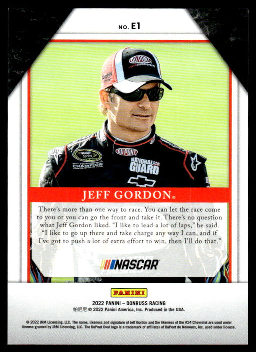 Jeff Gordon 2022 Panini Donruss Racing Holo Elite Series Back of Card