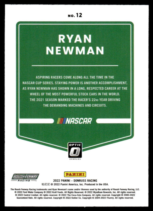 Ryan Newman 2022 Panini Donruss Racing Optic Back of Card