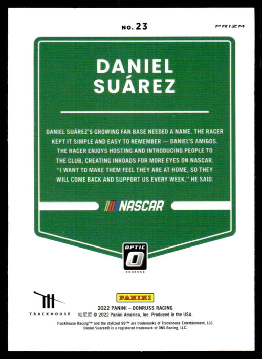 Daniel Suarez 2022 Panini Donruss Racing Optic Holo Back of Card