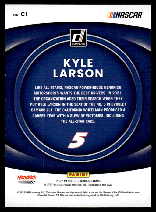 Kyle Larson 2022 Panini Donruss Racing Contenders Back of Card