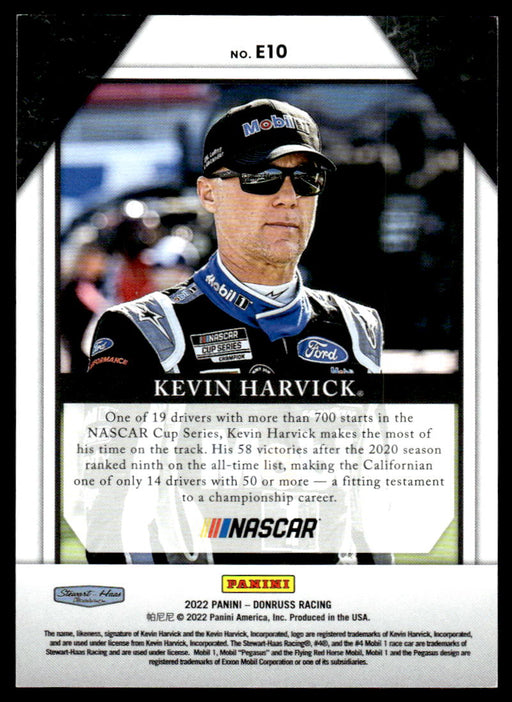 Kevin Harvick 2022 Panini Donruss Racing Holo Elite Series Back of Card