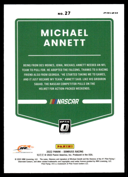 Michael Annett 2022 Panini Donruss Racing Optic Holo Back of Card