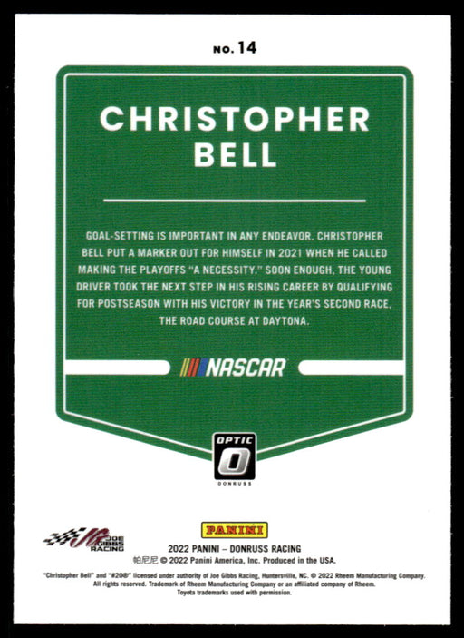 Christopher Bell 2022 Panini Donruss Racing Optic Back of Card