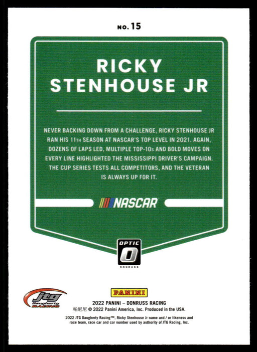 Ricky Stenhouse Jr 2022 Panini Donruss Racing Optic Back of Card