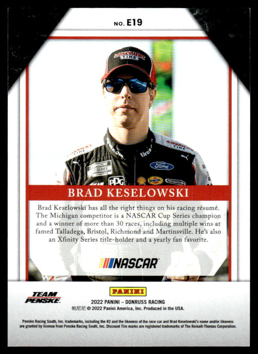 Brad Keselowski 2022 Panini Donruss Racing Holo Elite Series Back of Card