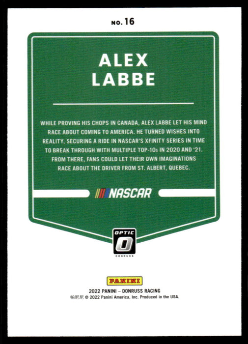 Alex Labbe 2022 Panini Donruss Racing Optic Back of Card