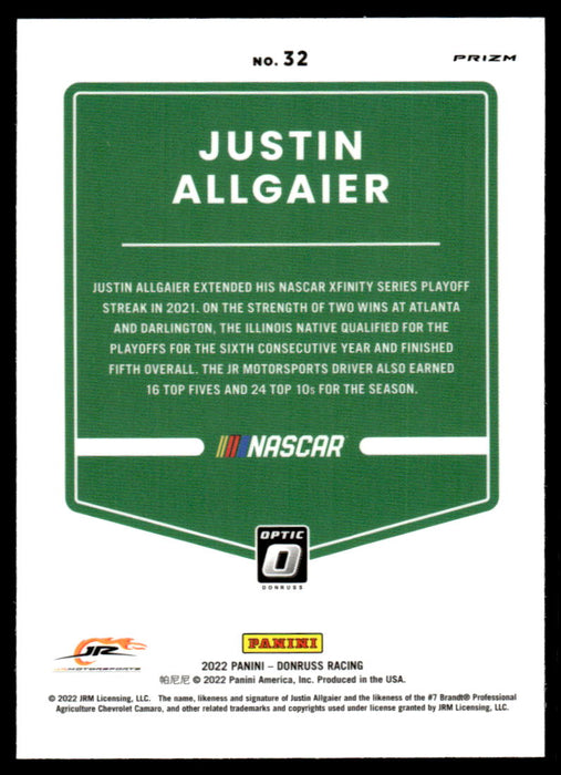 Justin Allgaier 2022 Panini Donruss Racing Optic Holo Back of Card