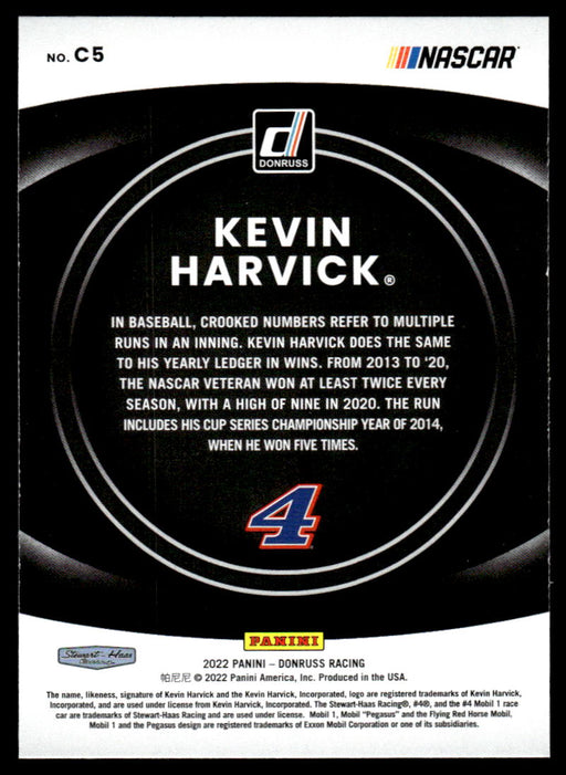 Kevin Harvick 2022 Panini Donruss Racing Contenders Back of Card
