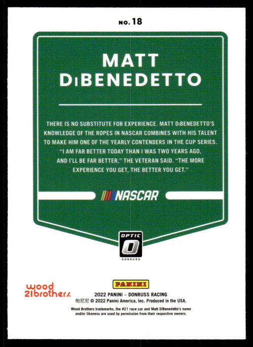 Matt DiBenedetto 2022 Panini Donruss Racing Optic Back of Card