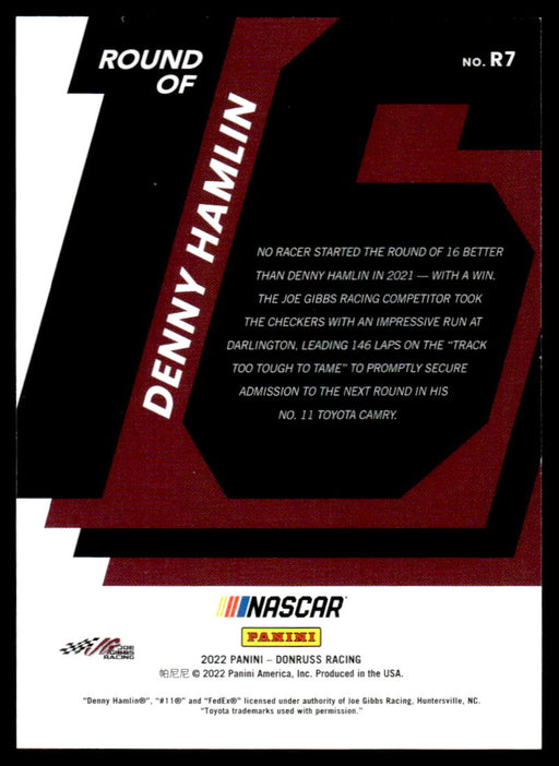 Denny Hamlin 2022 Panini Donruss Racing Holo Round of 16  Back of Card