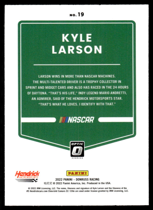 Kyle Larson 2022 Panini Donruss Racing Optic Back of Card