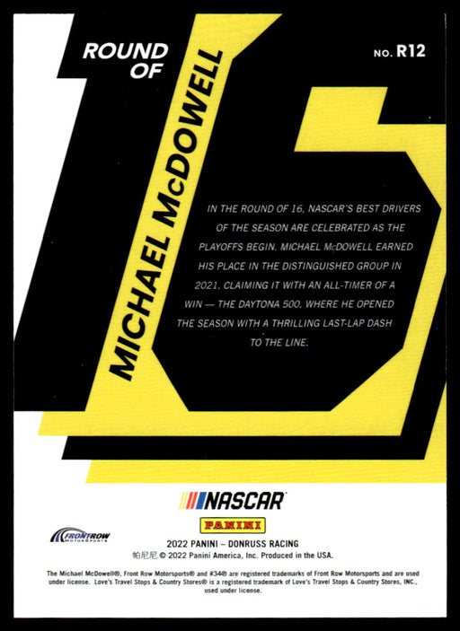 Michael McDowell 2022 Panini Donruss Racing Holo Round of 16  Back of Card