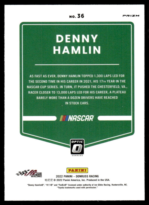 Denny Hamlin 2022 Panini Donruss Racing Optic Holo Back of Card