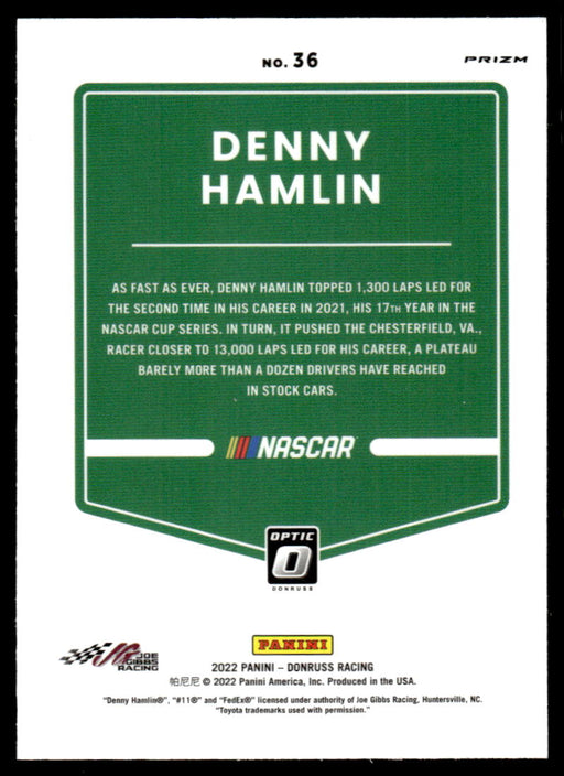 Denny Hamlin 2022 Panini Donruss Racing Optic Holo Back of Card