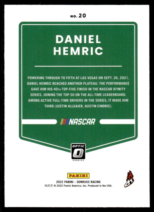 Daniel Hemric 2022 Panini Donruss Racing Optic Back of Card