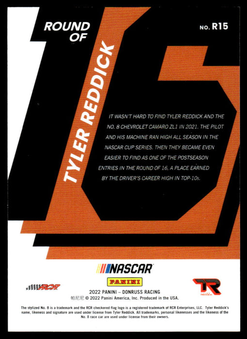 Tyler Reddick 2022 Panini Donruss Racing Holo Round of 16  Back of Card