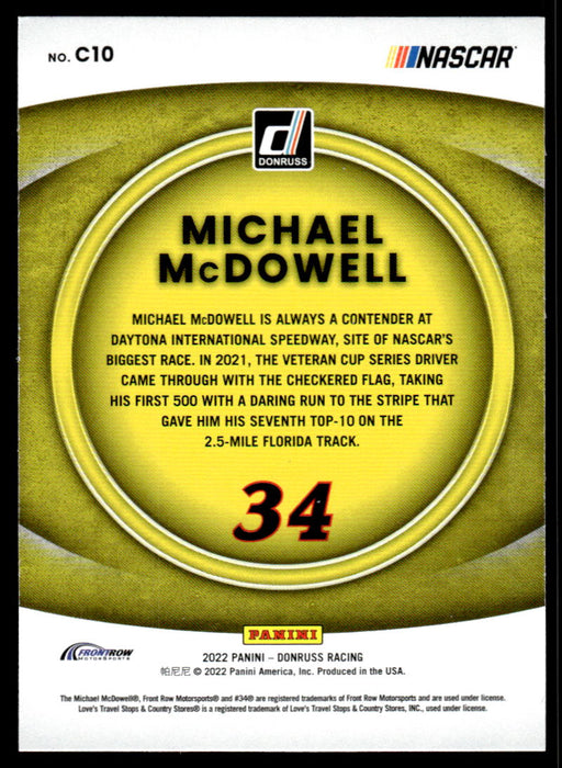 Michael McDowell 2022 Panini Donruss Racing Contenders Back of Card