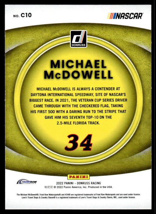 Michael McDowell 2022 Panini Donruss Racing Contenders Back of Card