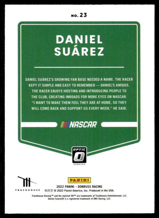 Daniel Suarez 2022 Panini Donruss Racing Optic Back of Card