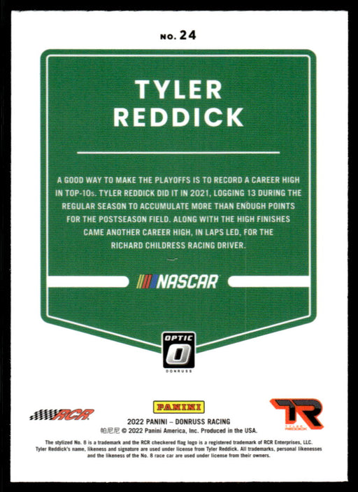 Tyler Reddick 2022 Panini Donruss Racing Optic Back of Card