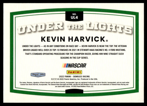 Kevin Harvick 2022 Panini Donruss Racing Holo Under the Lights Back of Card