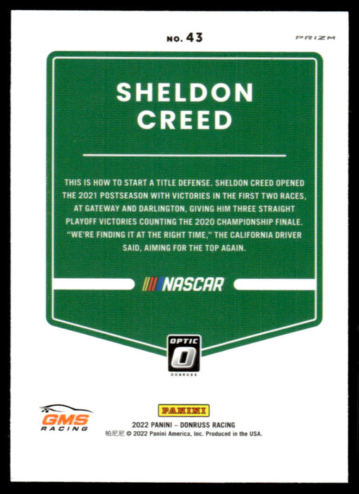 Sheldon Creed 2022 Panini Donruss Racing Optic Holo Back of Card