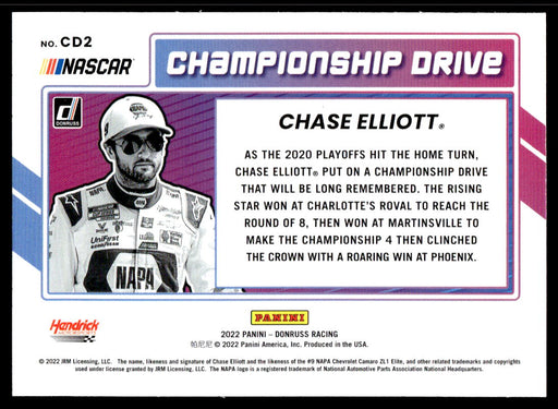 Chase Elliott 2022 Panini Donruss Racing Championship Drive Back of Card