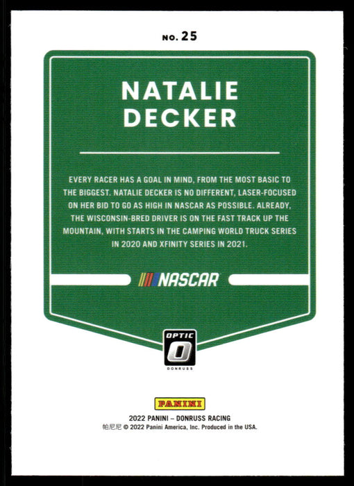 Natalie Decker 2022 Panini Donruss Racing Optic Back of Card