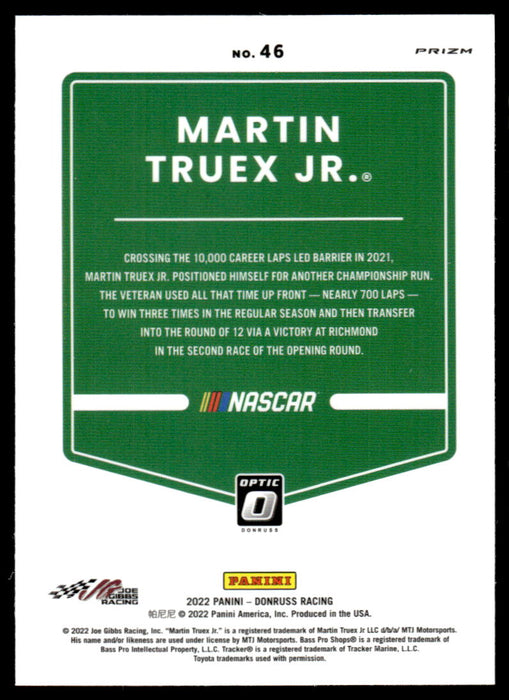 Martin Truex Jr. 2022 Panini Donruss Racing Optic Holo Back of Card