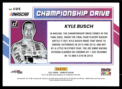 Kyle Busch 2022 Panini Donruss Racing Championship Drive Back of Card