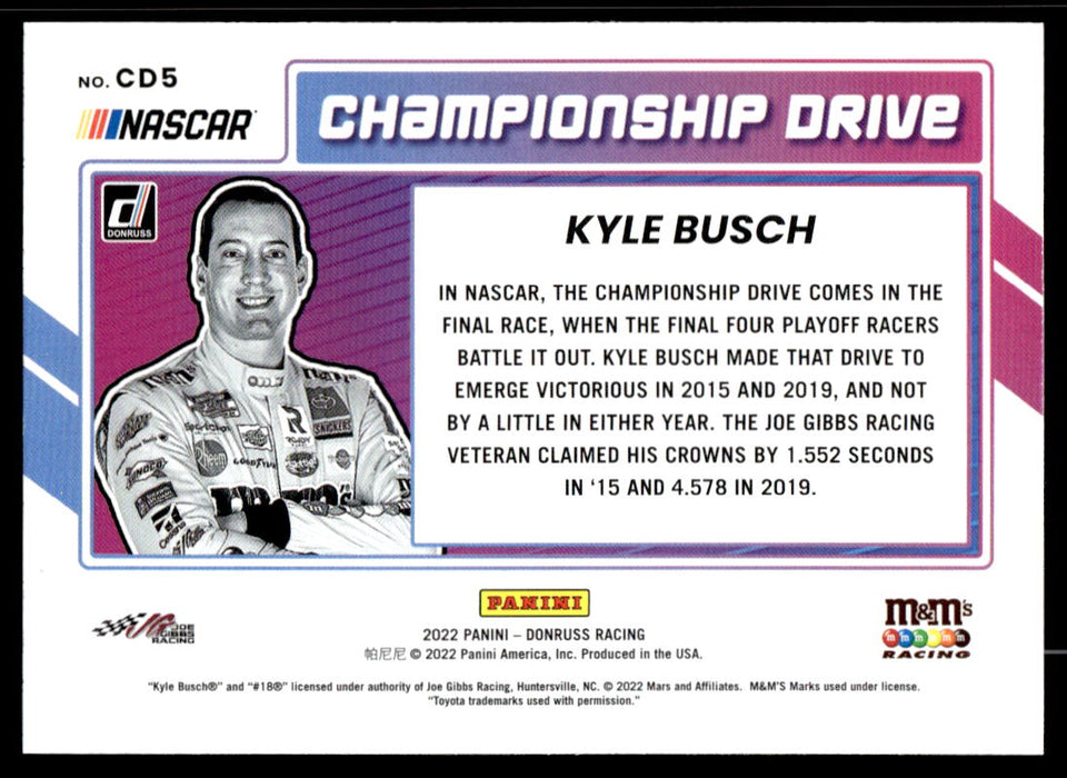 Kyle Busch 2022 Panini Donruss Racing Championship Drive Back of Card