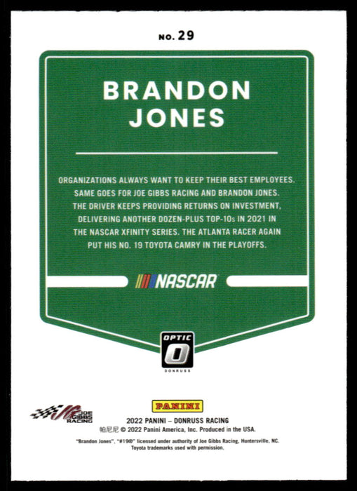 Brandon Jones 2022 Panini Donruss Racing Optic Back of Card