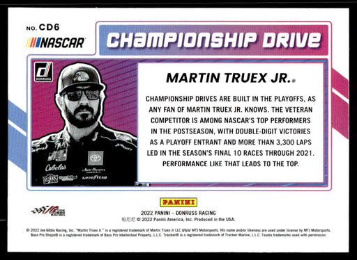 Martin Truex Jr. 2022 Panini Donruss Racing Championship Drive Back of Card