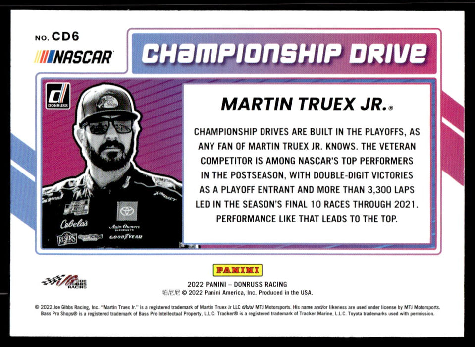 Martin Truex Jr. 2022 Panini Donruss Racing Championship Drive Back of Card